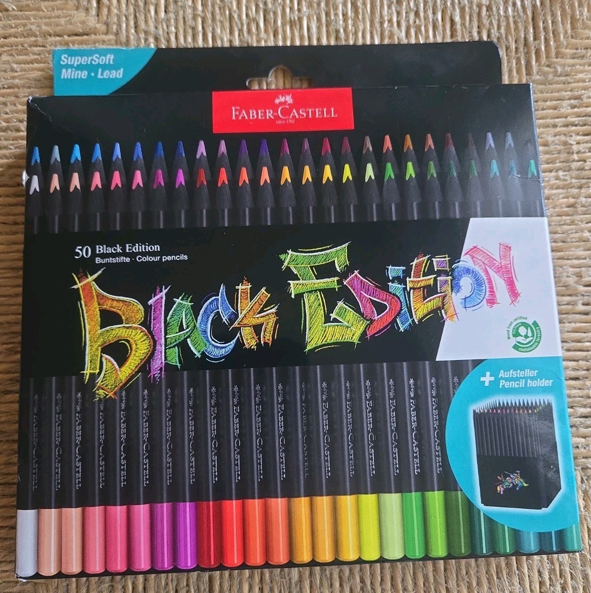 NEW Faber-Castell Black Edition Colour Pencils 50 Pack with Pencil Holder Free S