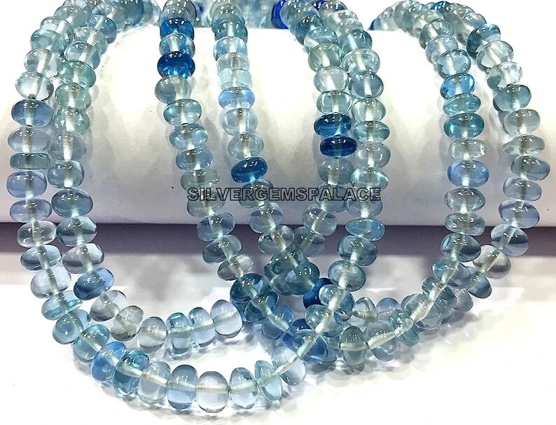 AAAA+ Rare~Aquamarine Smooth Rondelle Polished 4-6.MM Aquamarine Gemstone Beads.