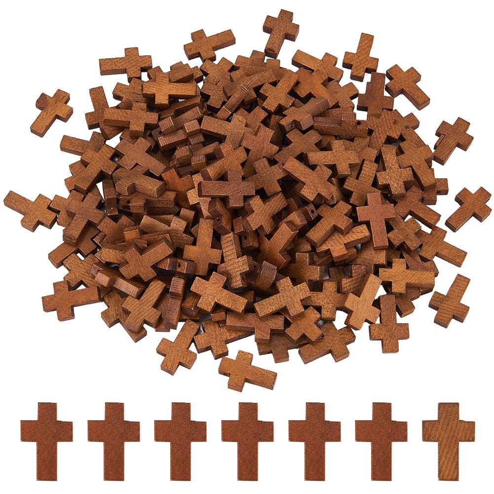 SUNNYCLUE 200Pcs 0.85×0.55Inch Wood Cross Charm Pendants Mini Natural Wooden Sma