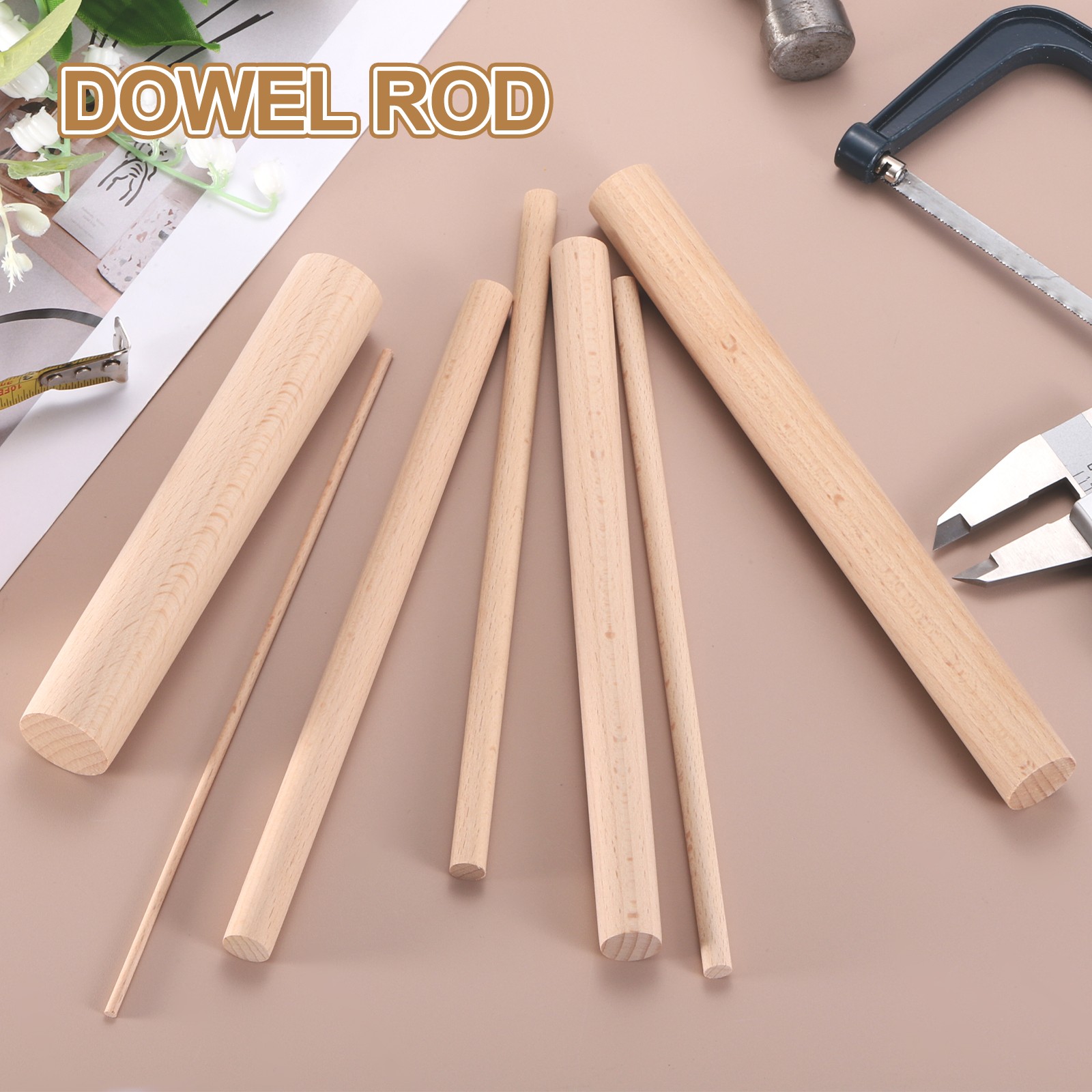 Wooden Dowel Rods,(5mm)1/4 x 8 Inch Round Wooden Rod for DIY,Pack of 10