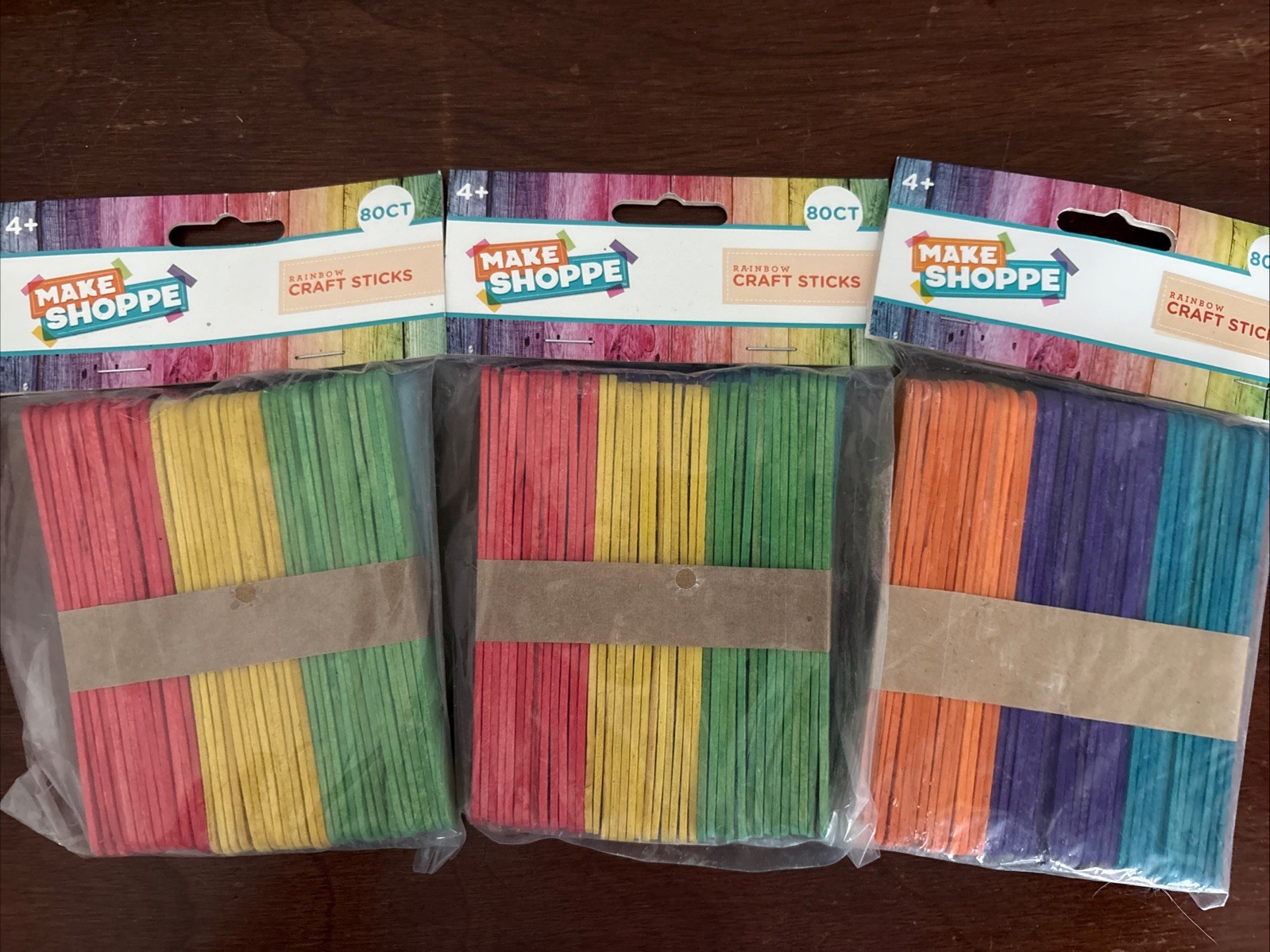 Lot Of 3 Make Shoppe Normal Craft Sticks, Colored, 0.39 x 4.5 in, 80 Count
