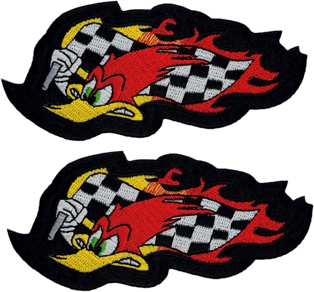 Woody Wood Pecker Checkered Flag Embroidered Patch -2PC iron On Sew on 4.5 x 2″