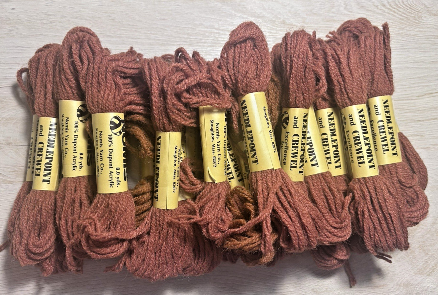 VTG Nomis Needlepoint & Crewel 100% Acrylic 3 Ply Rust Lot of 26 W/ Orig Box