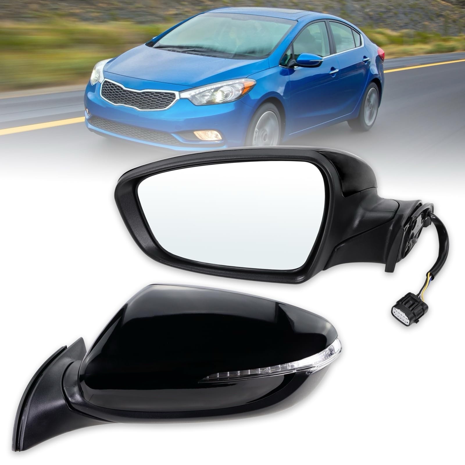Left Driver side Mirror Compatible with 2014 2015 2016 Kia Forte L-6Pins Black