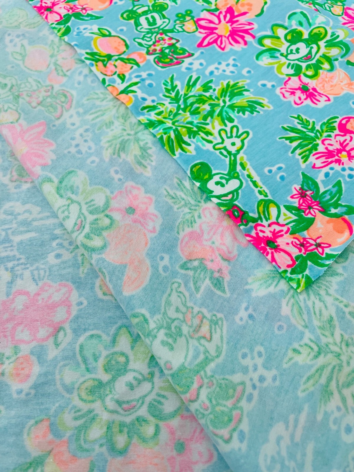Lilly Pulitzer Slub Cotton Fabric Blue Ibiza Lilly Loves Disney 1 yd 36″x 60”