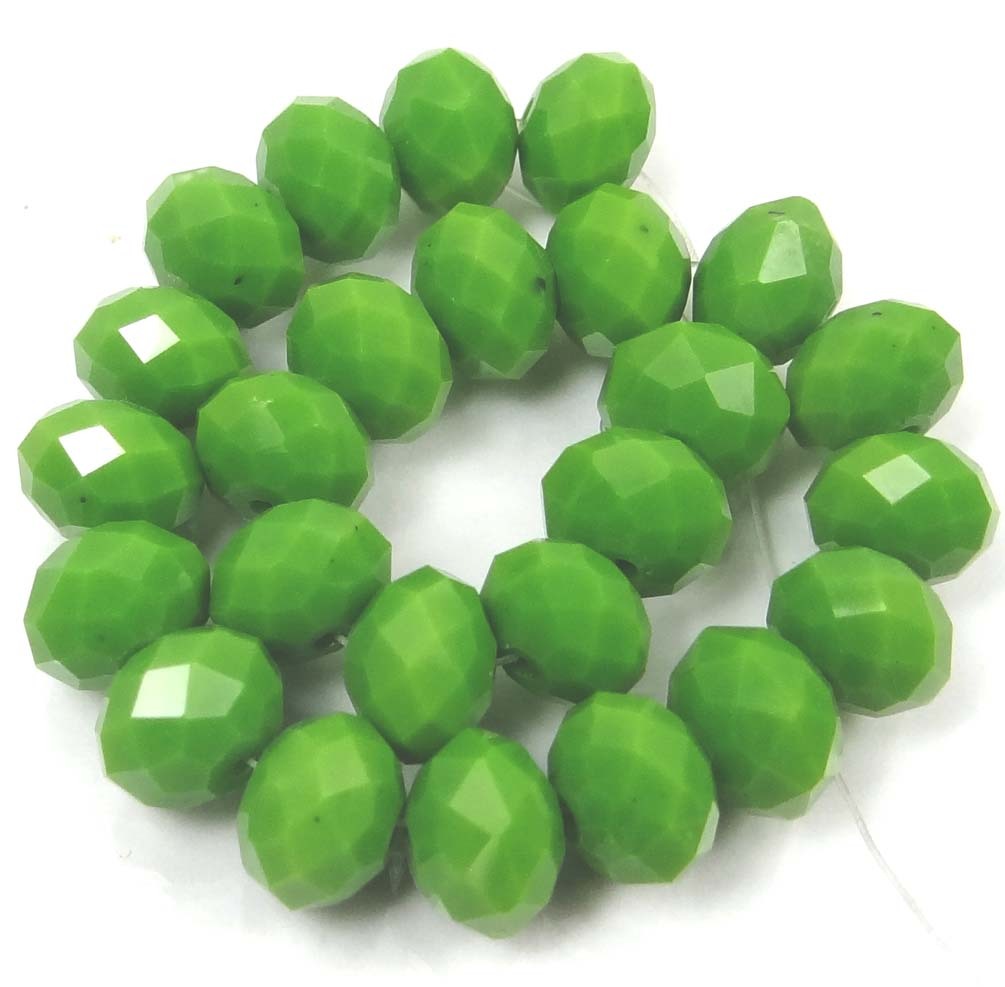 10x7mm Opaque Green Glass Quartz Faceted Rondelle Beads (25)