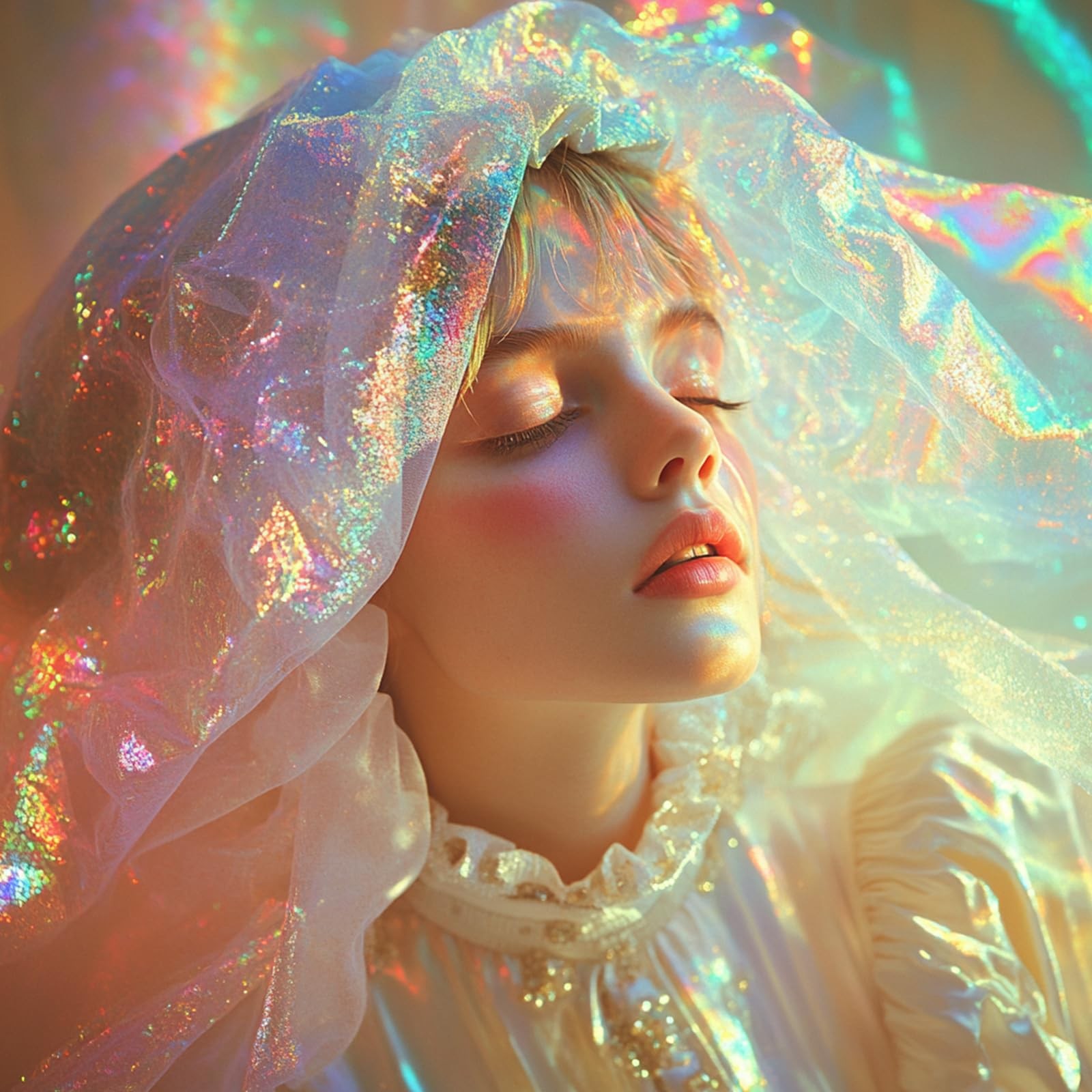 3.3 Yard Sheer Iridescent Rainbow Holographic Organza Fabric 59×118 Inches