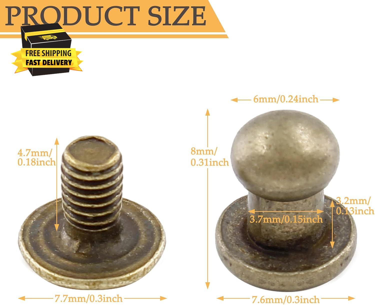 30Set 6Mm round Head Button Studs Bronze Button Stud Screw Leather Button Rivets