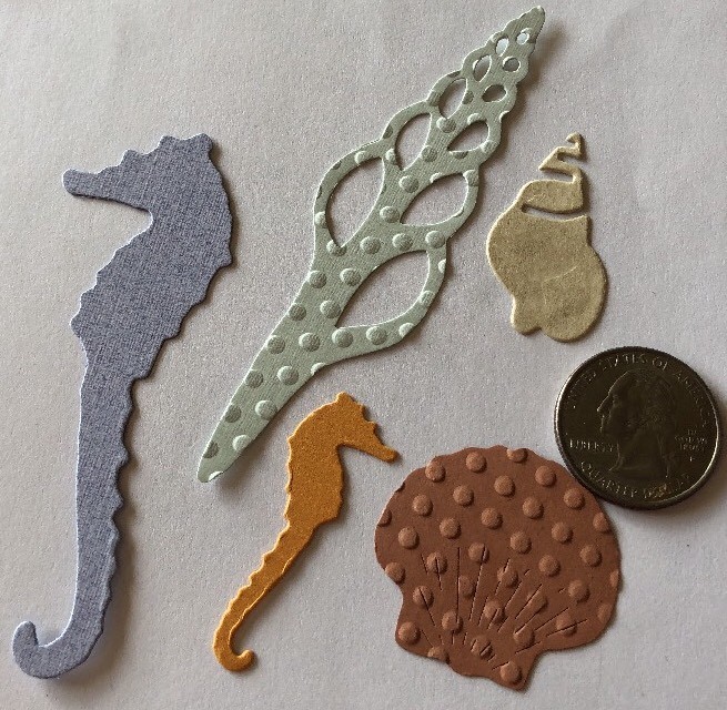 BEACH THEMED DIE-Cuts(12pc) Seahorse•Shells•Ocean•Starfish•Sea •Sand Dollar•Sand