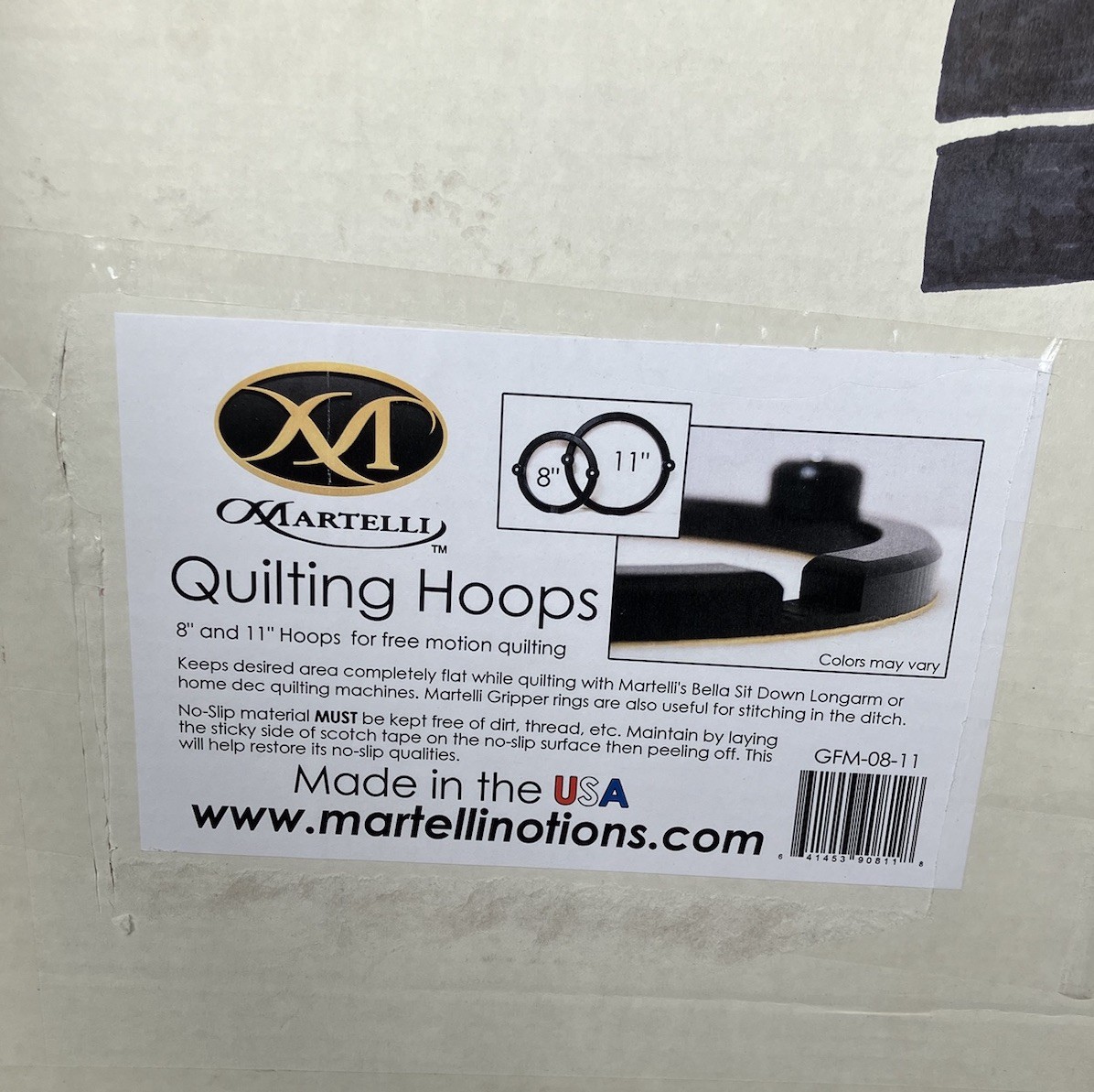 Martelli Free Motion Quilting Gripper Hoops 8” & 11” Gripper Rings Made in USA