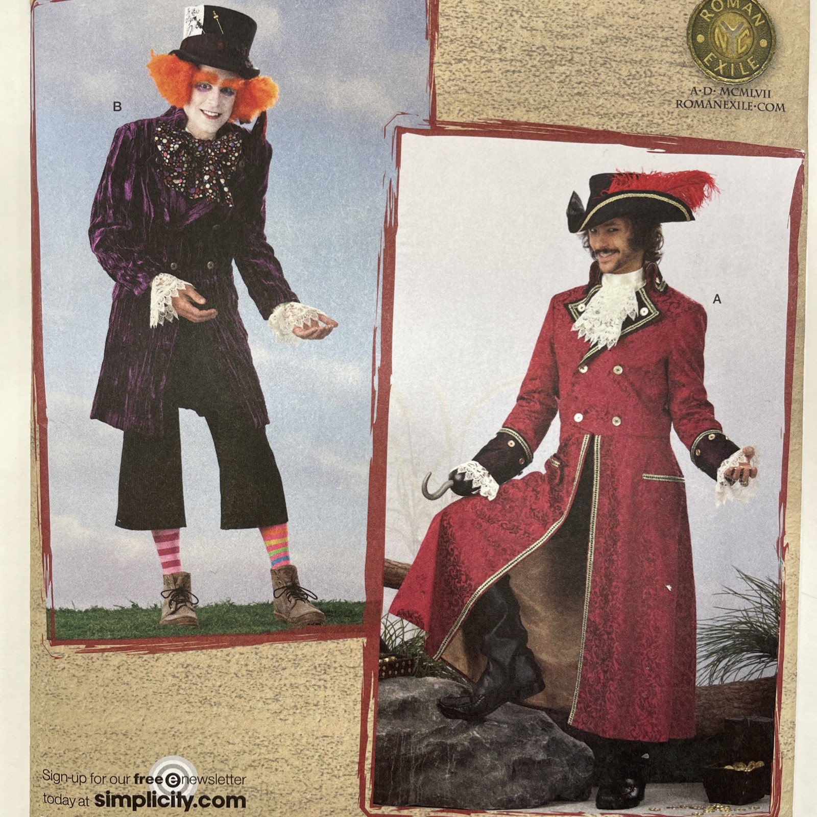 Simplicity 2333 Pirate Costume Pattern Captain Hook Mad Hatter Steampunk XS-M