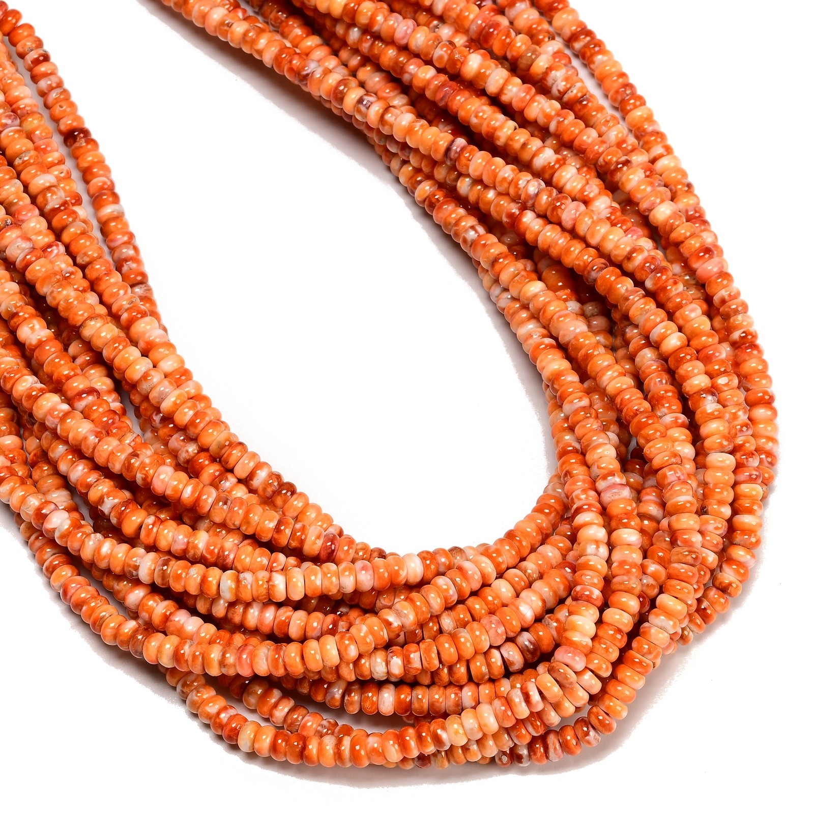 Natural Orange Spiny Oyster Smooth Rondelle Beads 2x4mm 3x5mm 3x6mm 16″ Strand