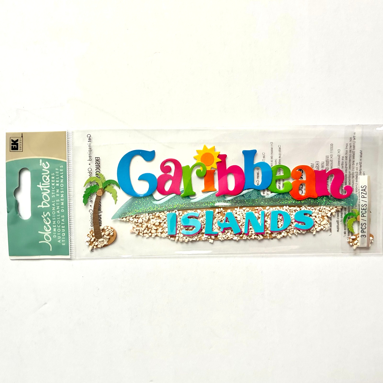 Jolees Boutique Carribbean Islands Title Dimensional Sticker 3pc Palm Trees Sand