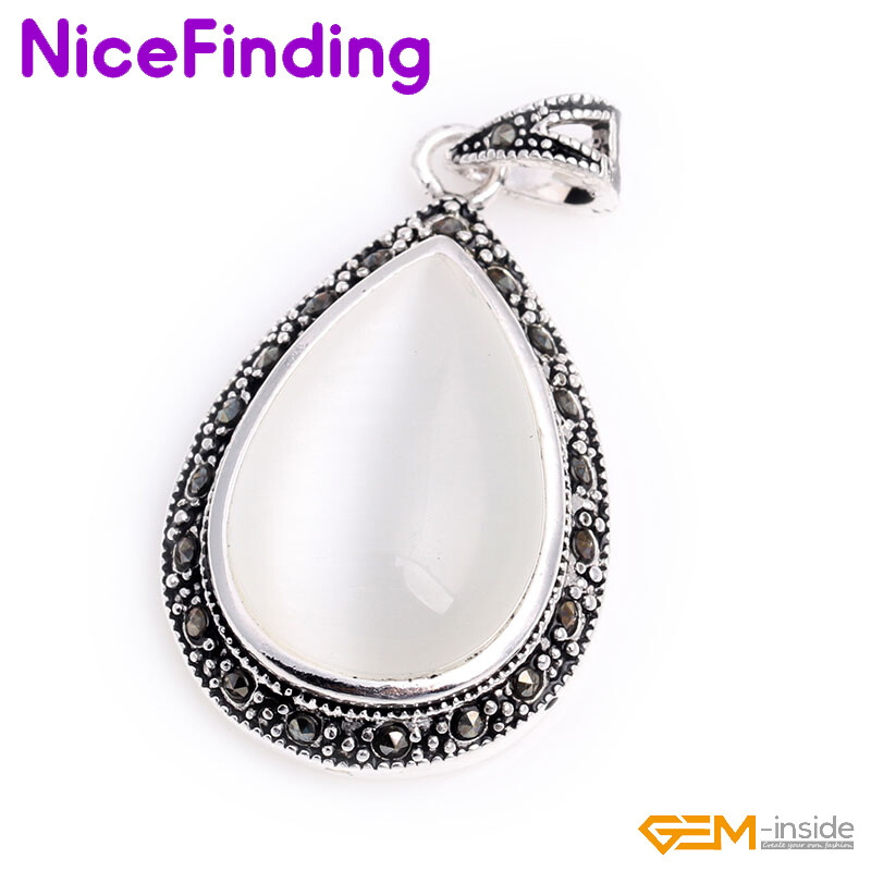 Assorted Gemstones Marcasite Teardrop Necklace Enhancer Pendant Jewelry Women