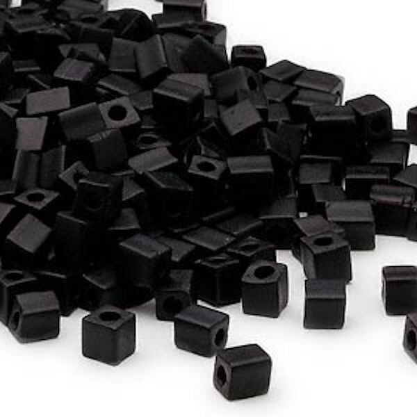 25 Grams(260) Miyuki Opaque Frosted Black 3.5-3.7mm Square Glass Beads(SB401F)