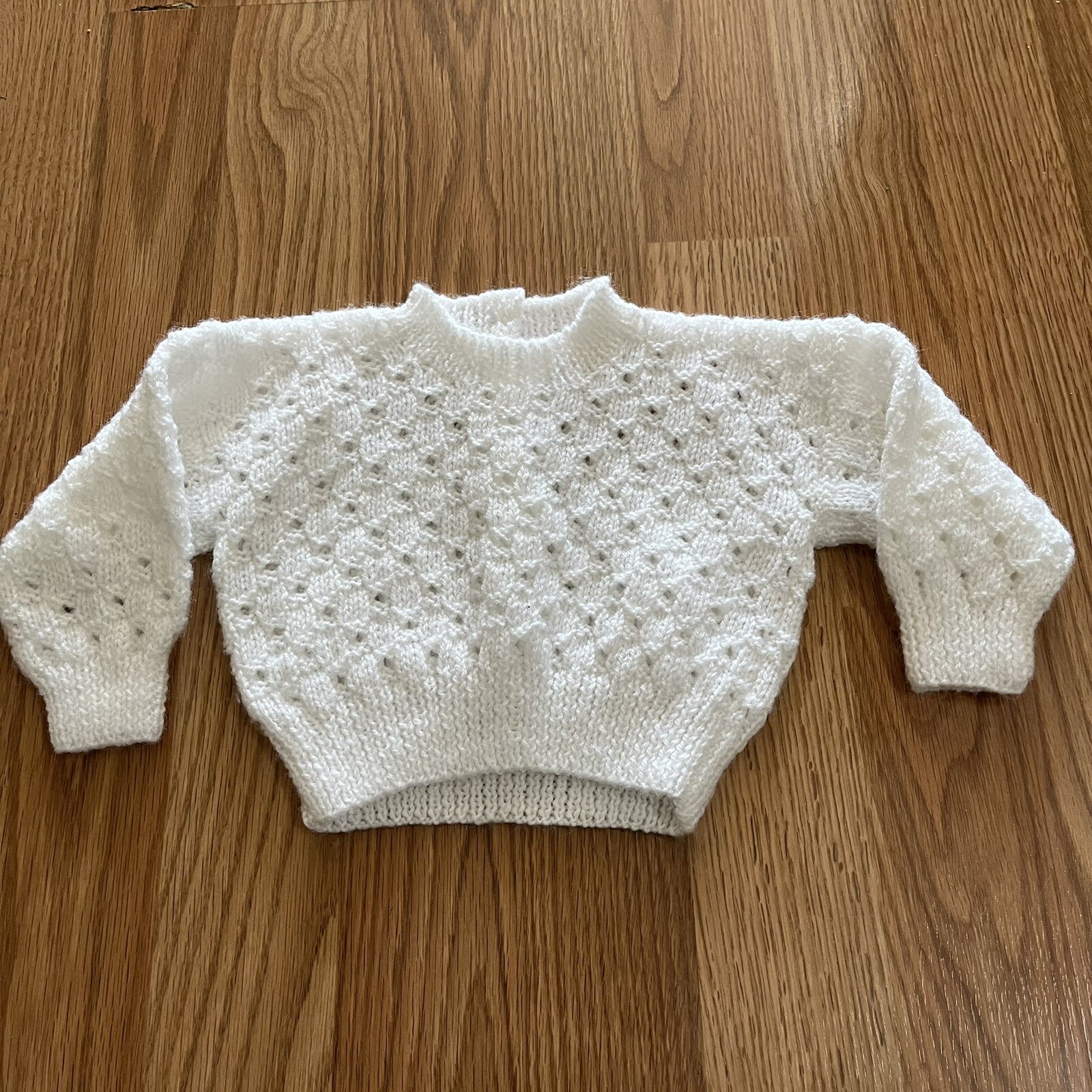 Hand Knitted Baby Sweater White Unisex 3/6 Months Approx