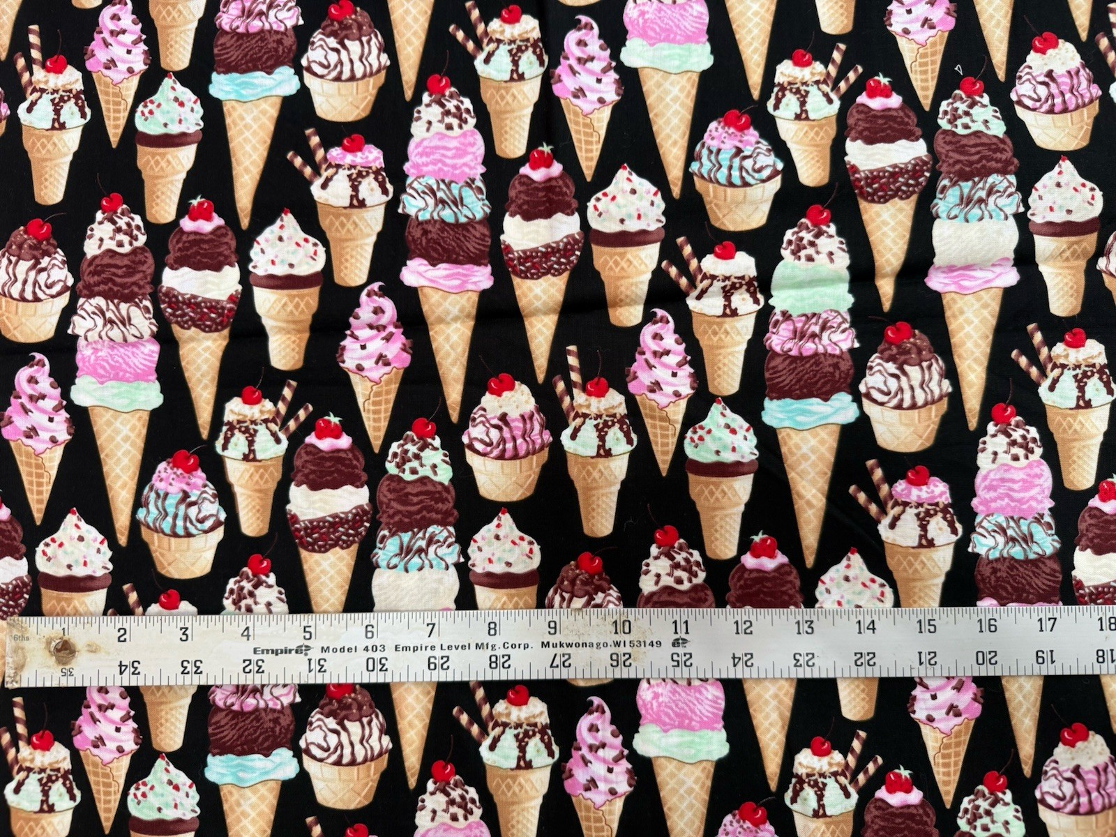 Vintage Yummy Ice Cream on Black, Timeless Treasures – BTY: 36” x 44”