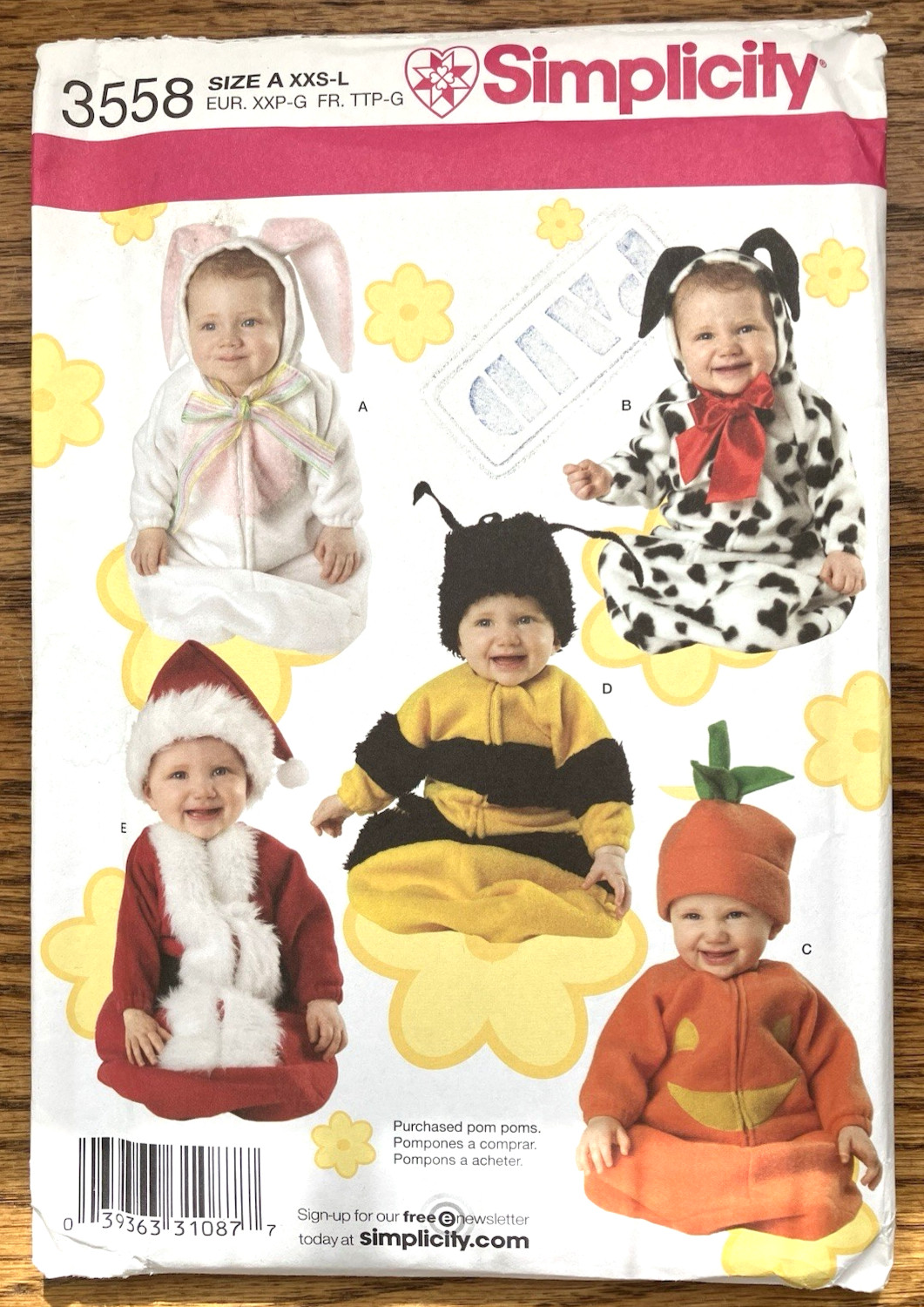 Simplicity Pattern 3558 Babies’ Bunting And Hats 3 Sizes Costumes Sz XXS-L