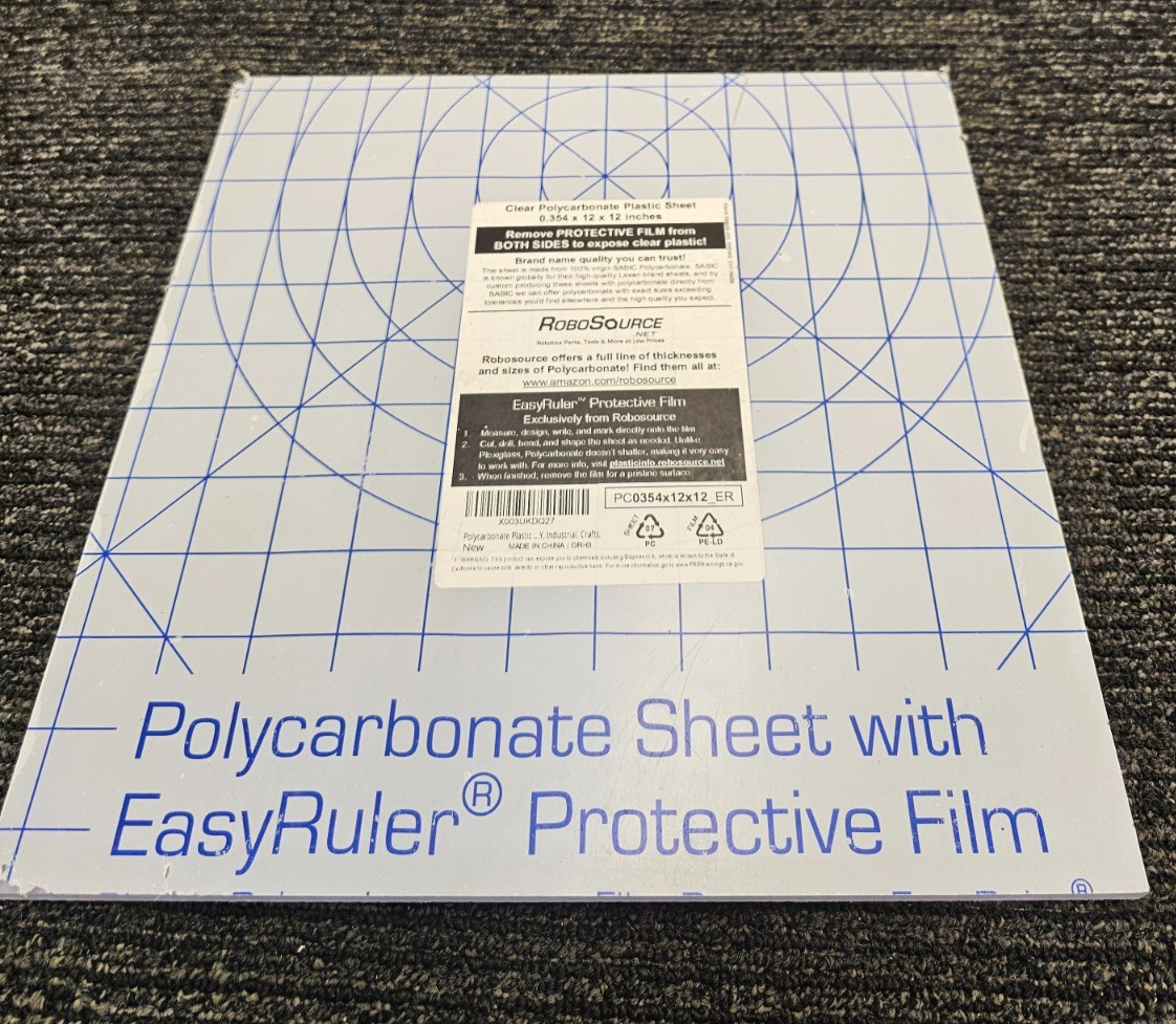 (QTY 2) Polycarbonate Plastic Sheet 12″ X 12″ X 0.354″ Exact w/ EasyRuler Film