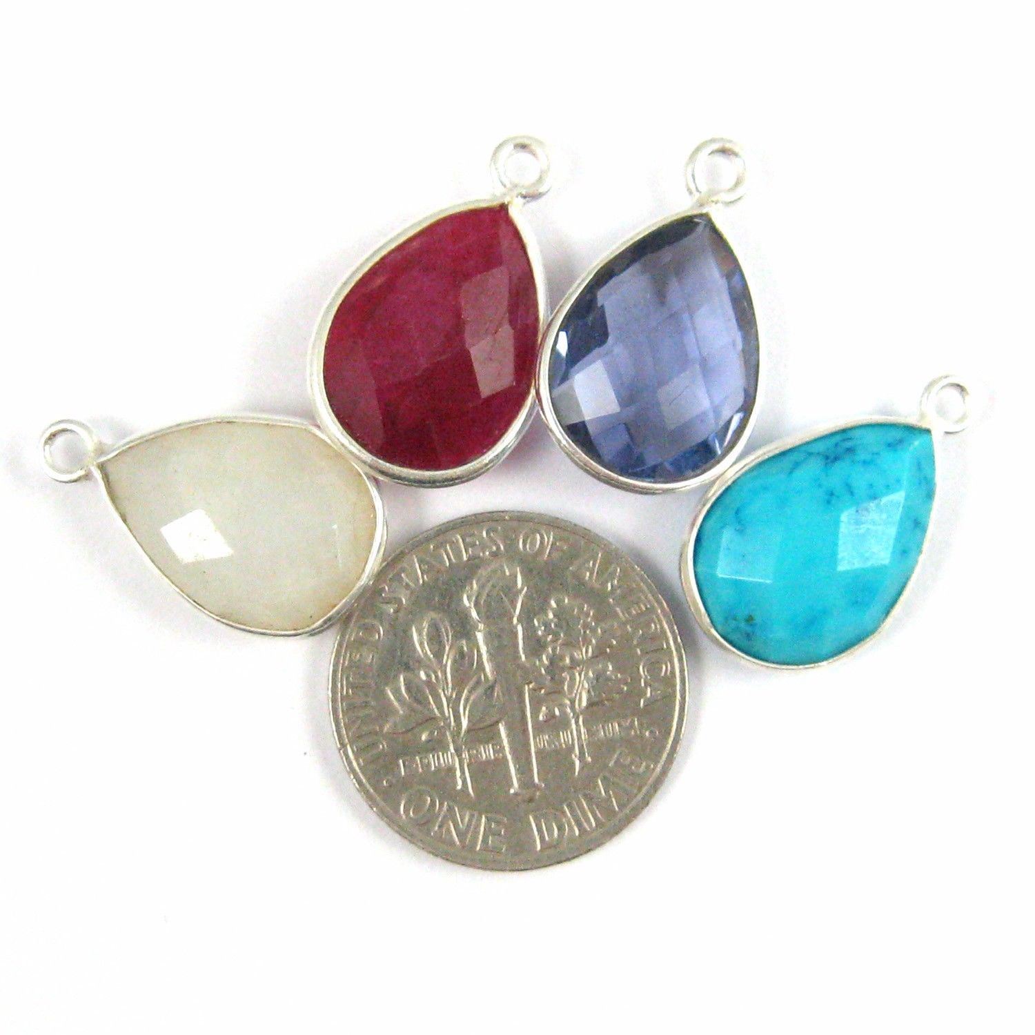 Gemstone Pendant – Sterling Silver Bezel Gem-Small Teardrop Gem- 10x14mm (2pcs)