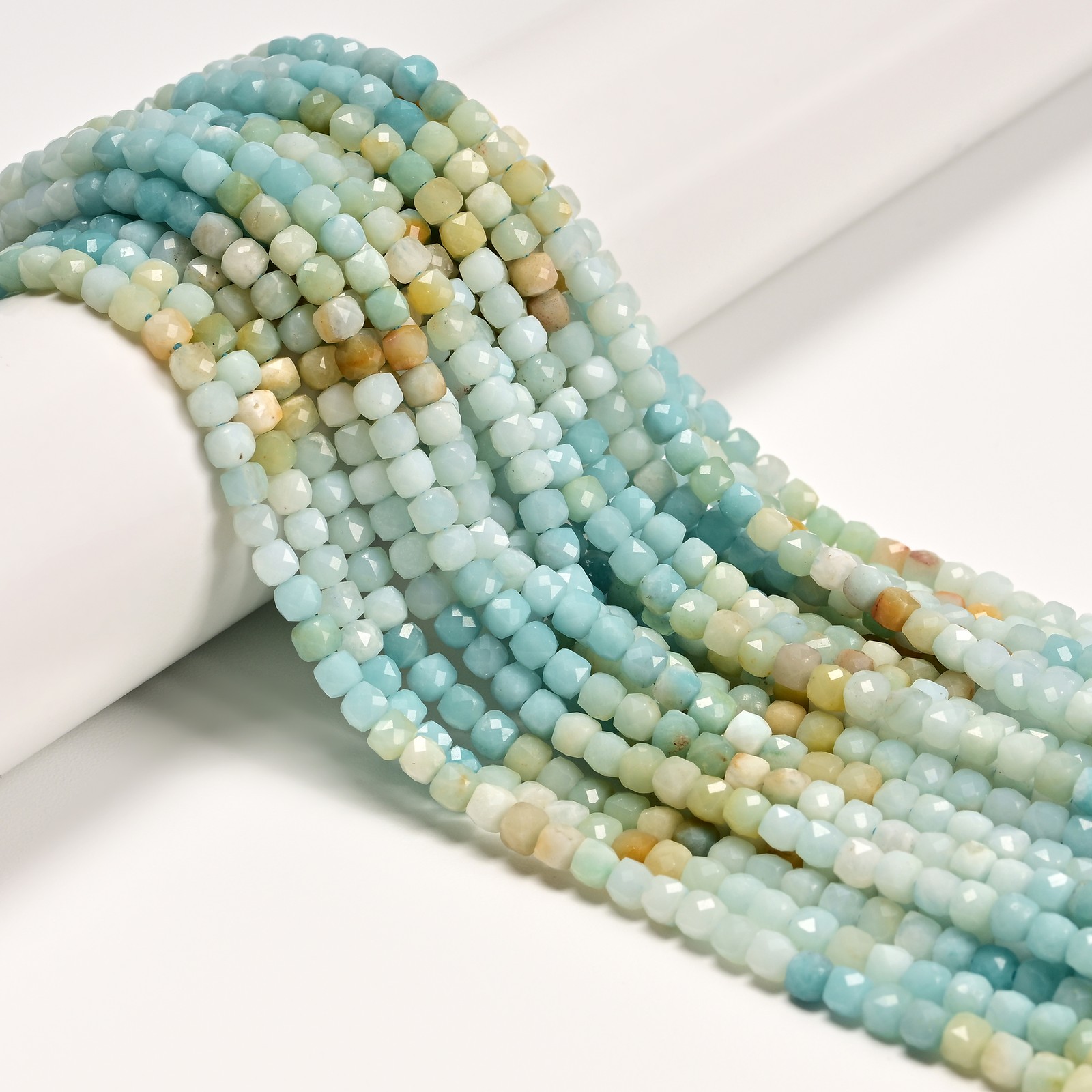 Natural Gradient Amazonite Faceted Cube Beads Size 4mm 15.5″ Strand