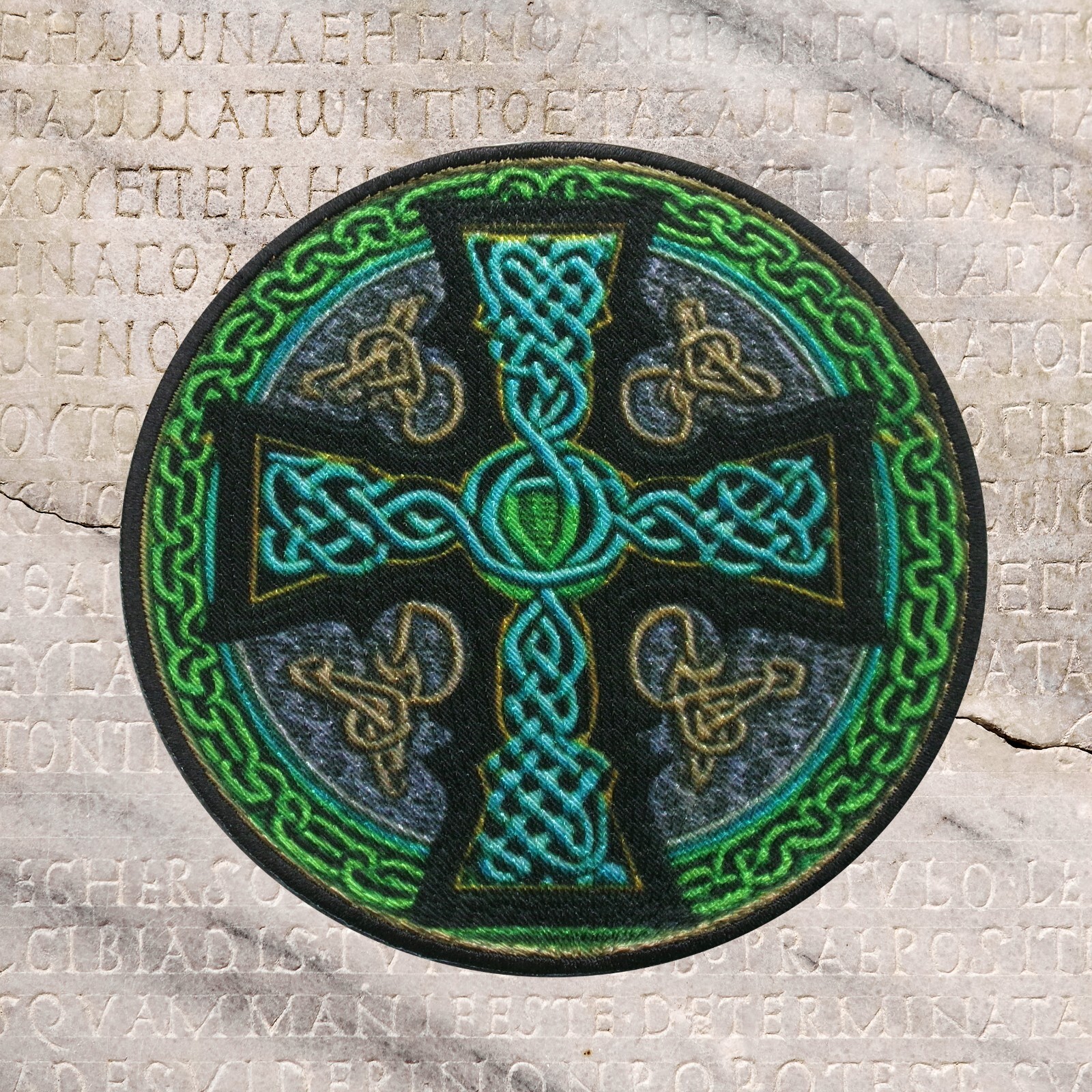 CELTIC CROSS PATCH – GREEN embroidered iron-on IRISH CHRISTIAN RELIGIOUS EMBLEM