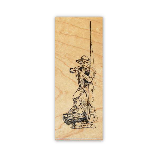 barefoot Boy w/ Fishing Pole mounted rubber stamp, summer vintage children CMS#1