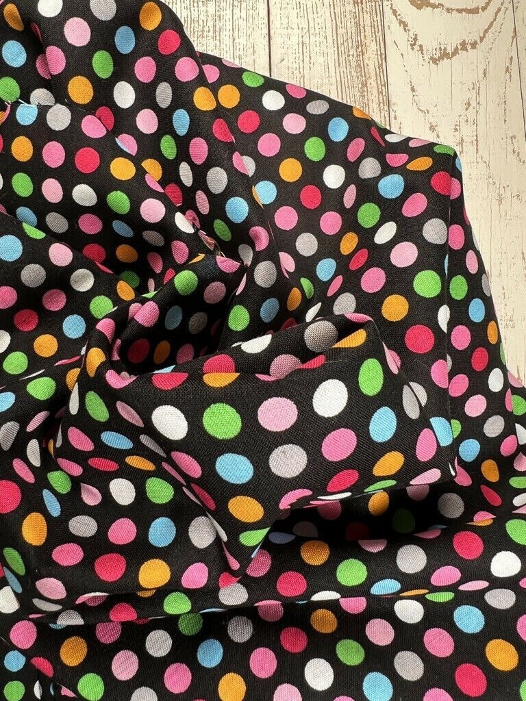 Fabric – OOP Brown Colorful Polka Dot David Textiles Grafiq Trafiq 63″ L x 44″ W