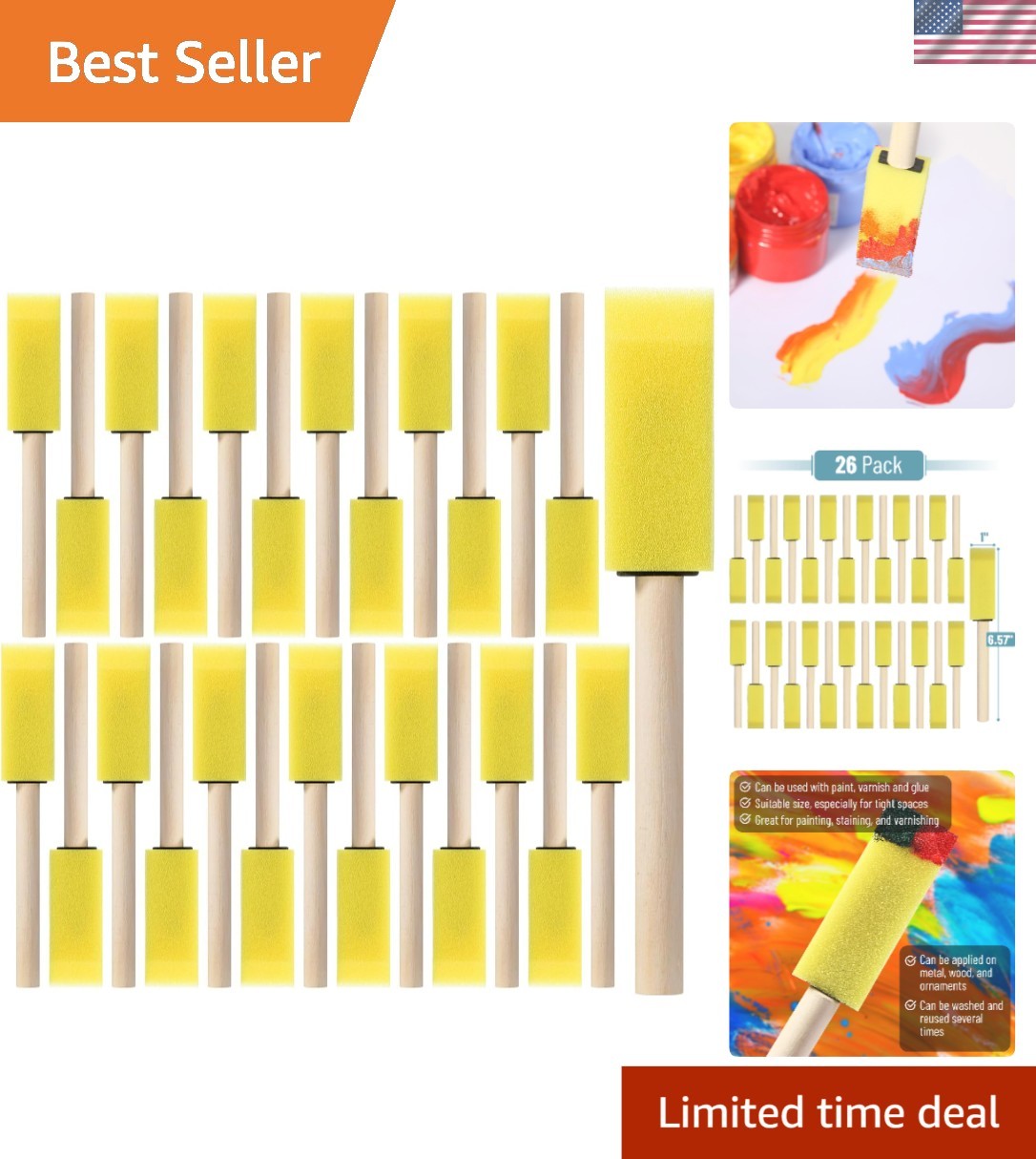 Versatile 1-Inch Sponge Paint Brushes – Long Lasting & Perfect for DIY Projects