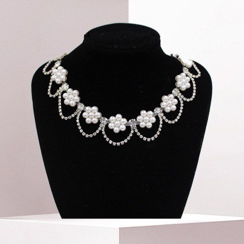 1Yard Faux Pearl Flower Ribbon Rhinestone Tassel Trim Crystal Edging Wedding