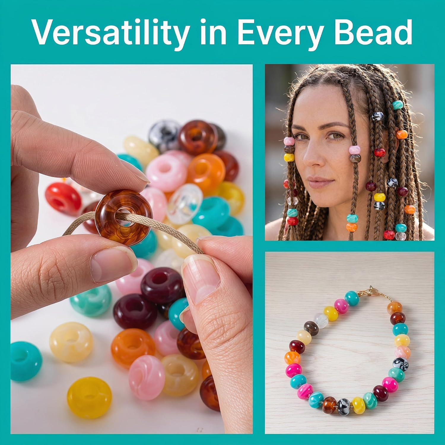 50Pcs round Acrylic Beads for Crafts, Large Hole Hair Beads for Jewelry Making,