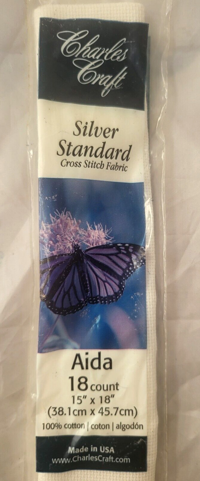 Charles Craft Silver Standard 18 ct Cross Stitch Fabric 15×18” White