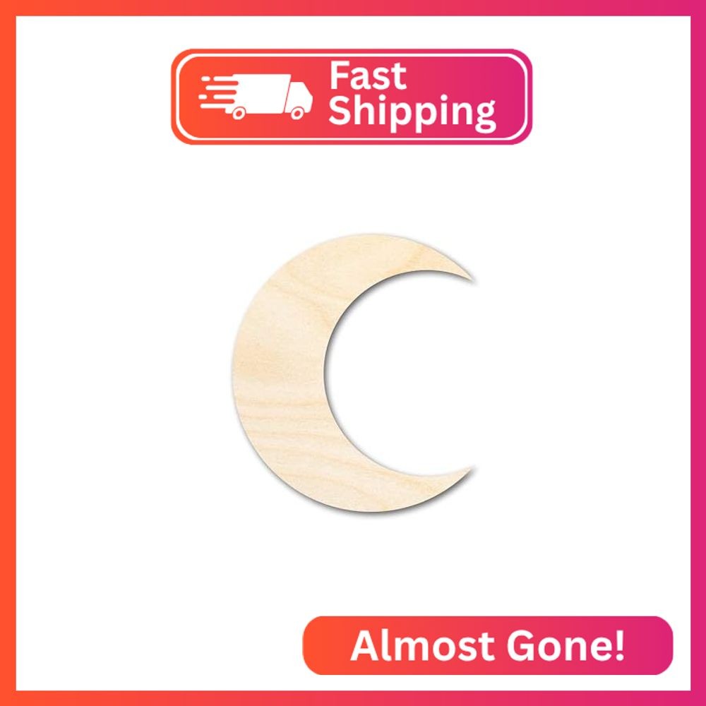 Unfinished Wood Crescent Moon Shape | DIY Celestial Night Sky Craft Cutout | Up
