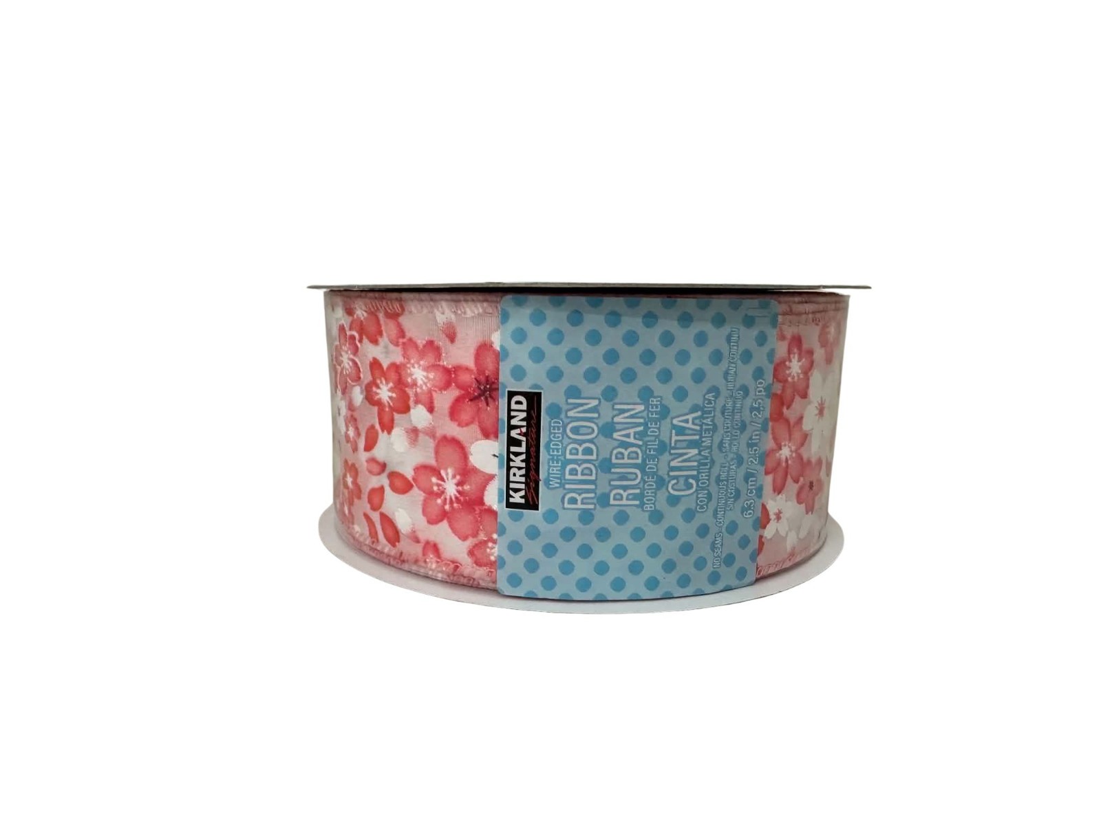 Kirkland Signature Wire Edged Ribbon 2.5 in Wide x 50 Yards Coral Cherry Blossom