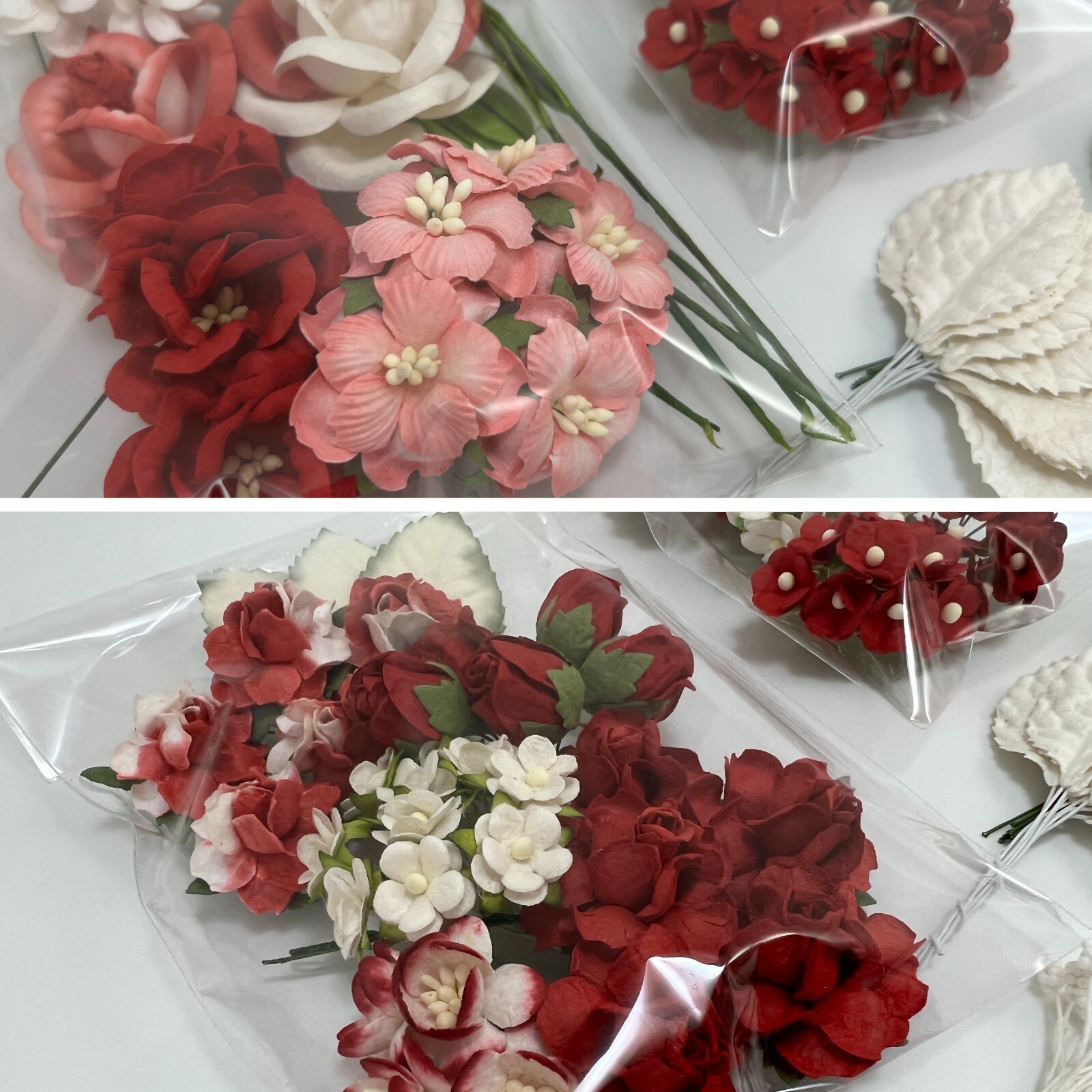 Mixed Red Leaves Stamens Paper Flower Wedding Craft Gift Card Topper Scrapbook