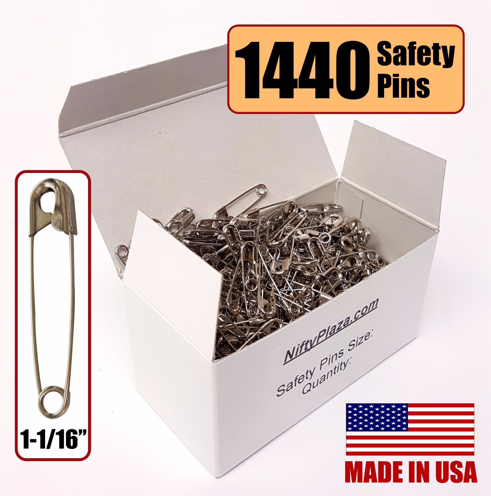 Safety Pins 1440 per Lot BRAND NEW Size 1-1/16″ ***Made in USA*** Free Shipping