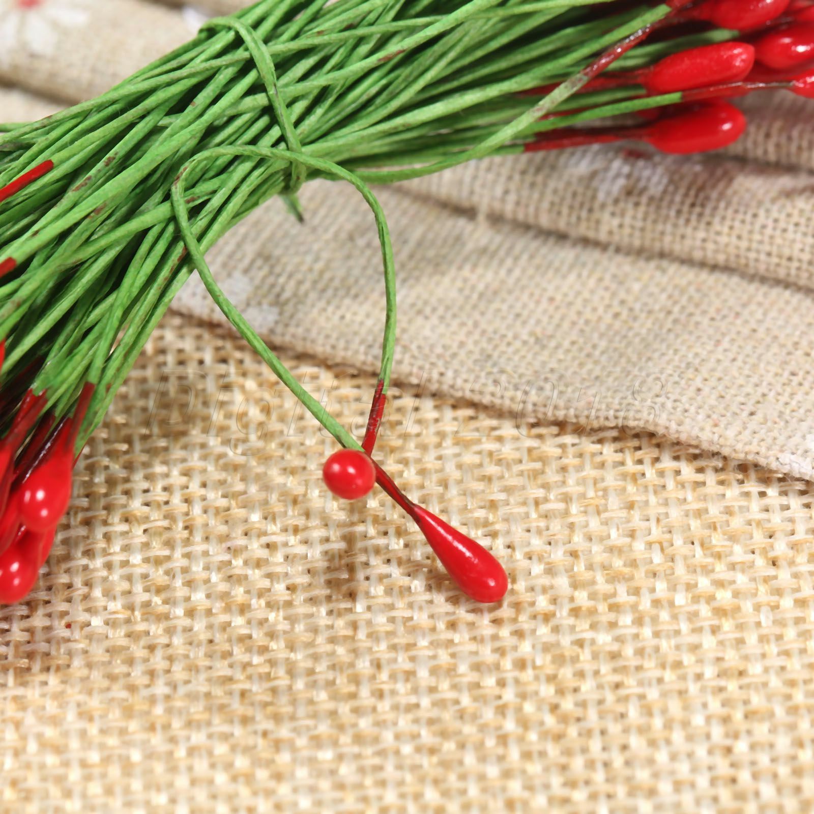 Approx 100Pcs Artificial Red Double Sided Round Flower Stamen Wire Wrapped Craft