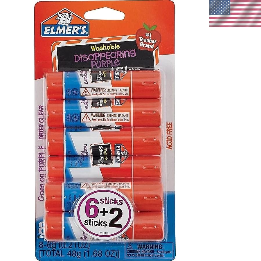 Disappearing Purple School Glue Sticks, 0.21 oz Each, 8 Sticks per Pack E1591
