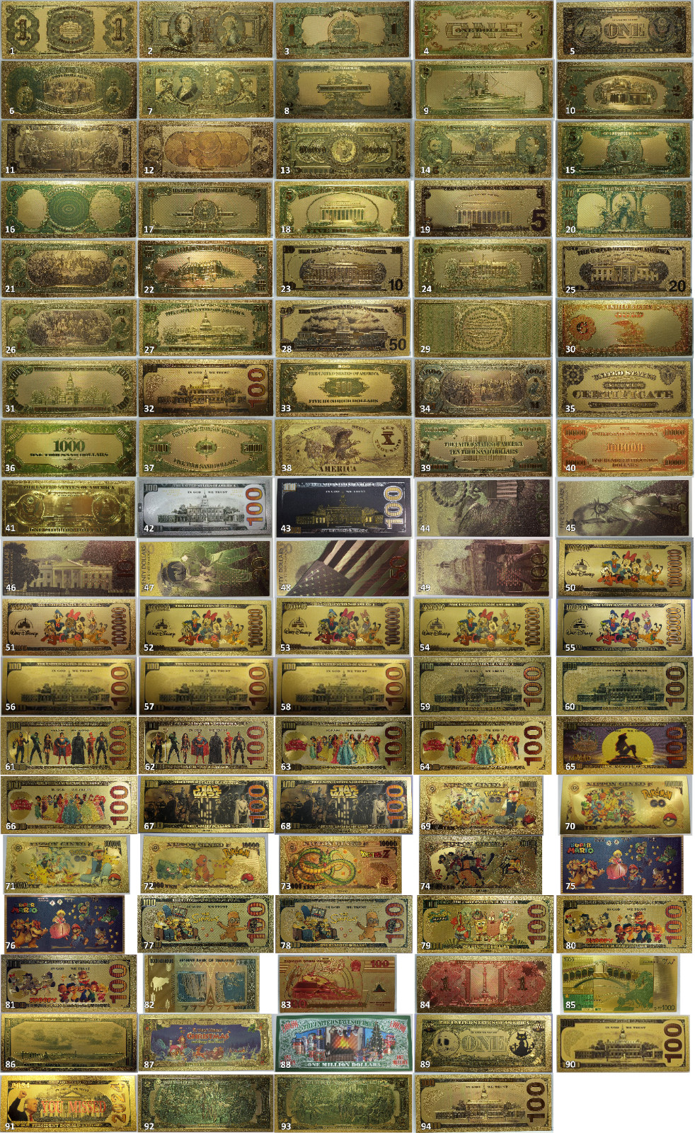24K Gold-Plated Foil Note Currency Bill Paper Money Novelty Famous Cash