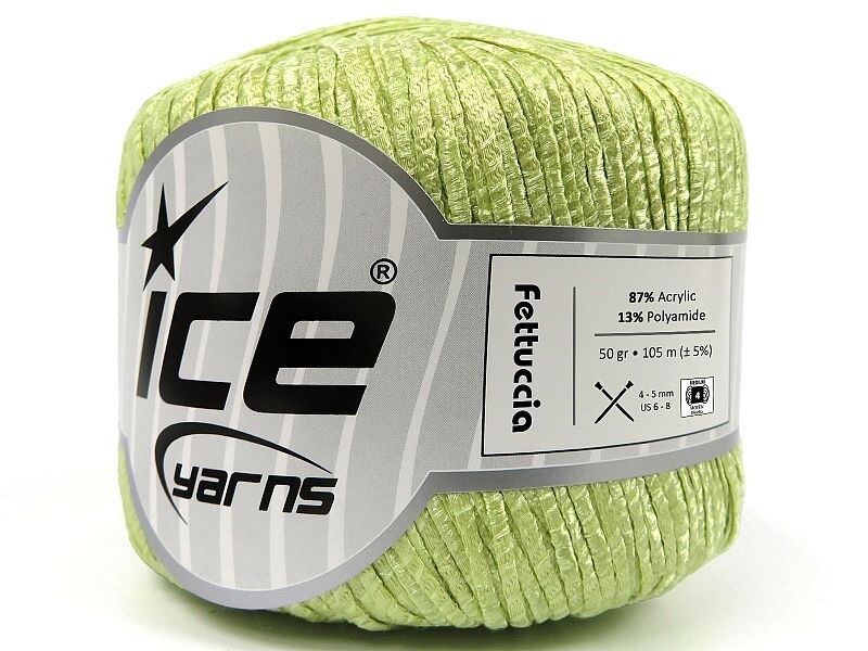 Pale Green Fettuccia Skinny Ribbon Yarn 82230 Ice Yarns 50g 114yd x 2mm wide