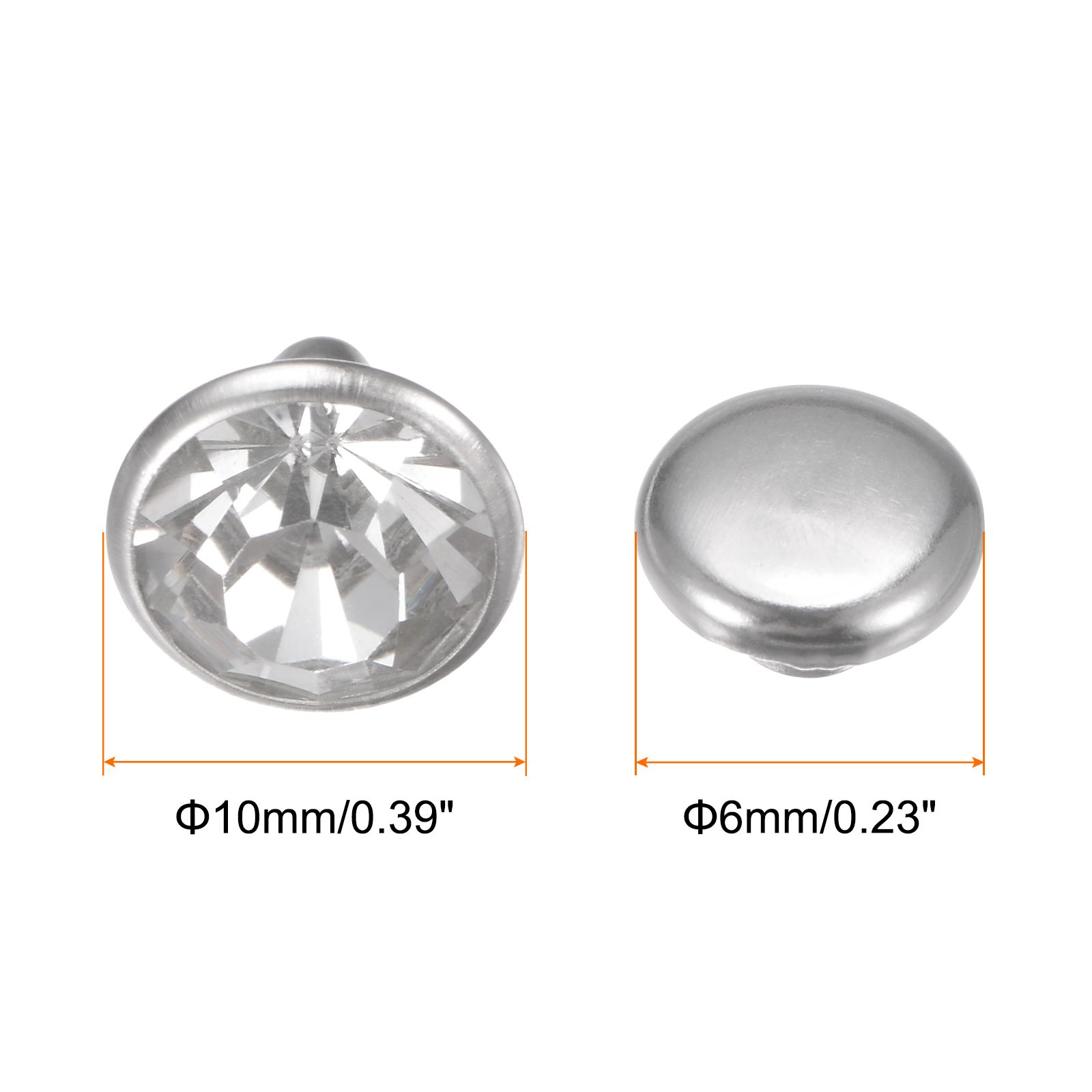 200pcs Crystal Rivets 10mm Rhinestone Rivets Rapid Stud Rivets White Clear
