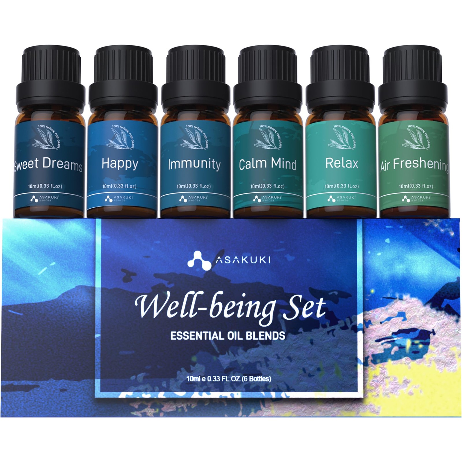 ASAKUKI Essential Oils, Oil for 0.33 Fl Oz (Pack of 6), Blue