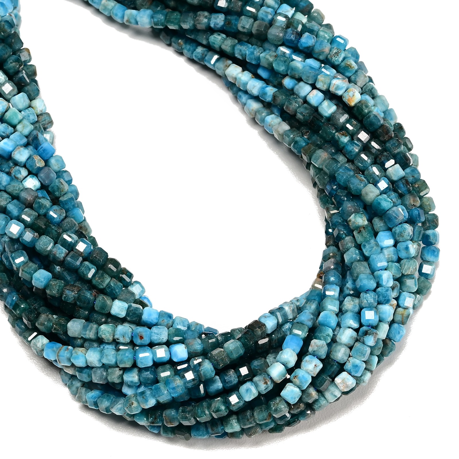 Natural Gradient Blue Apatite Faceted Cube Beads Size 4mm 15.5″ Strand