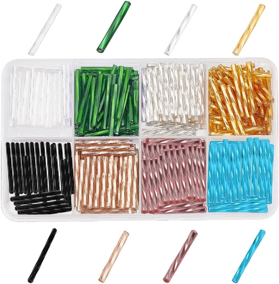 1 Inch Bugle Beads, 360~400pcs Extra Long Glass Tube Beads 8 Colors Tube Spacer