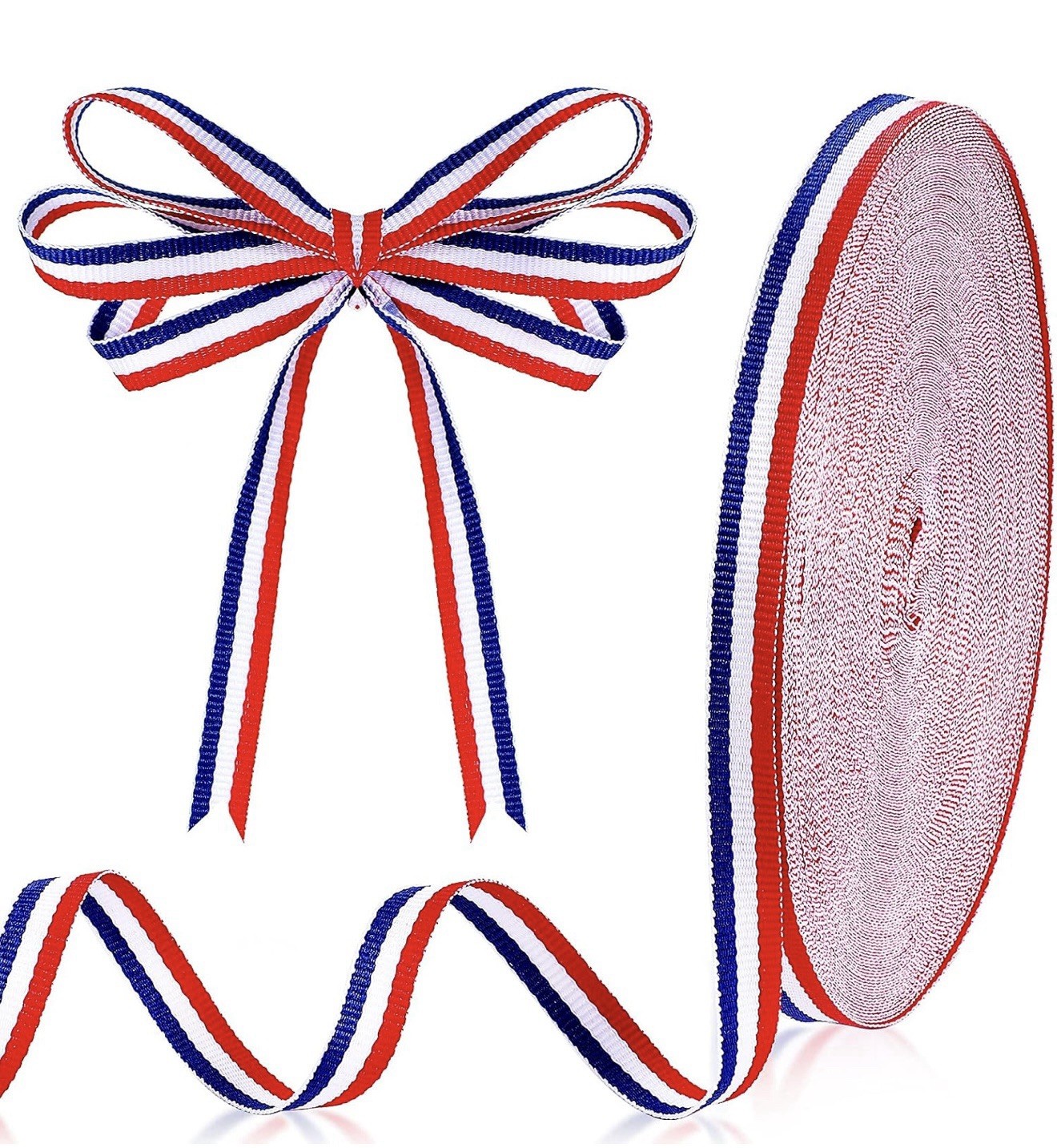 Red, White & Blue Striped Grosgrain Ribbon 3/8″ x 50 Yards – A0197