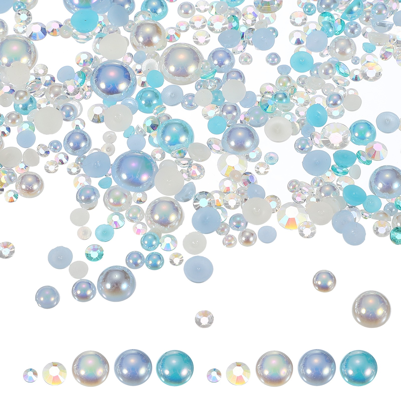 100g 2-10mm Mix Pearls, Lake Blue/Beige/Light Blue