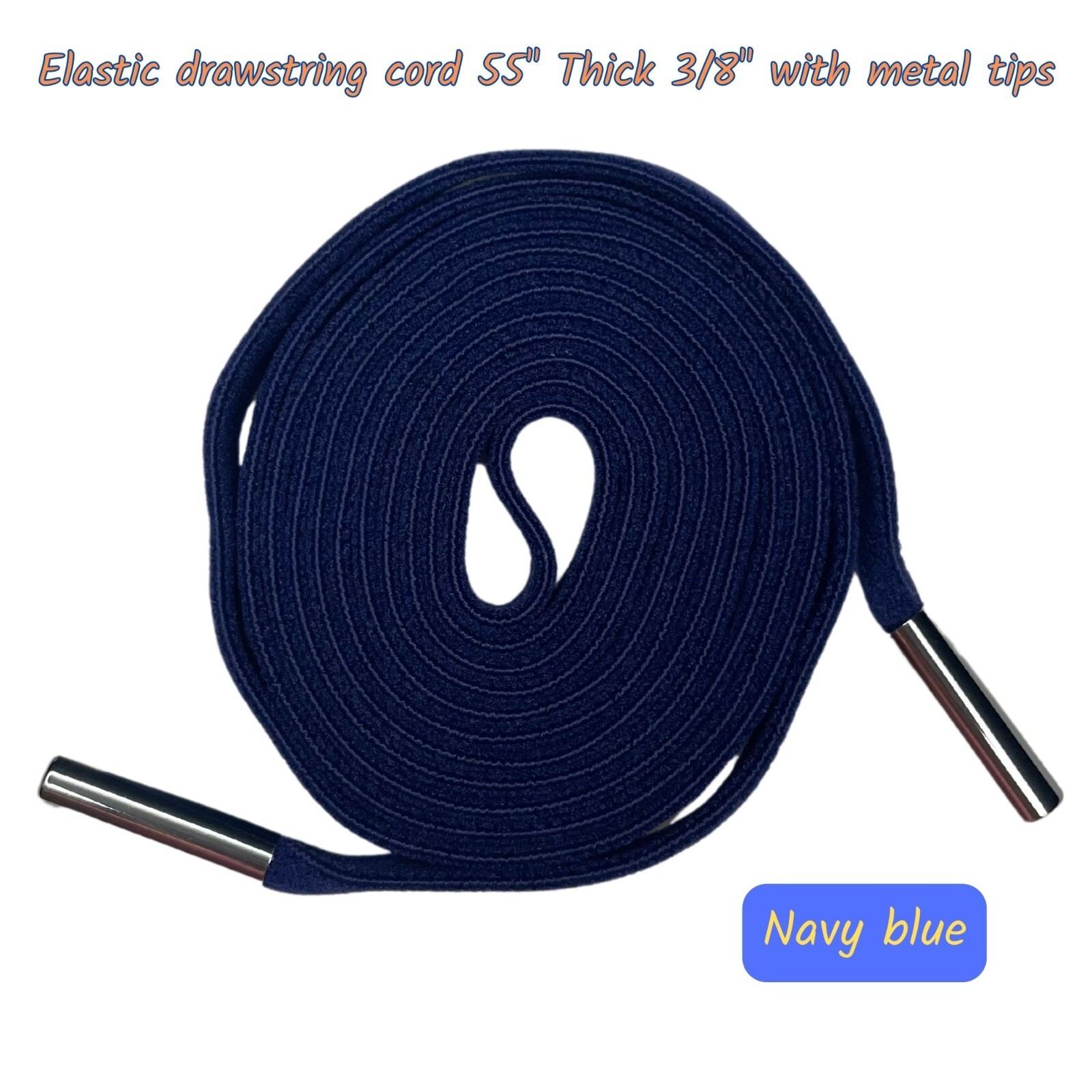 Flat drawstring cord replacement 55″ Thick 3/8″ with metal tips. Stretch cords