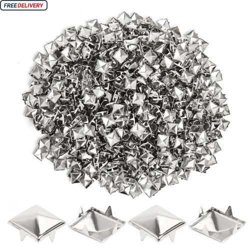 200 Pcs 10mm Silver Studs for Clothing Four-jaw Square Punk Spikes Pyramid S…