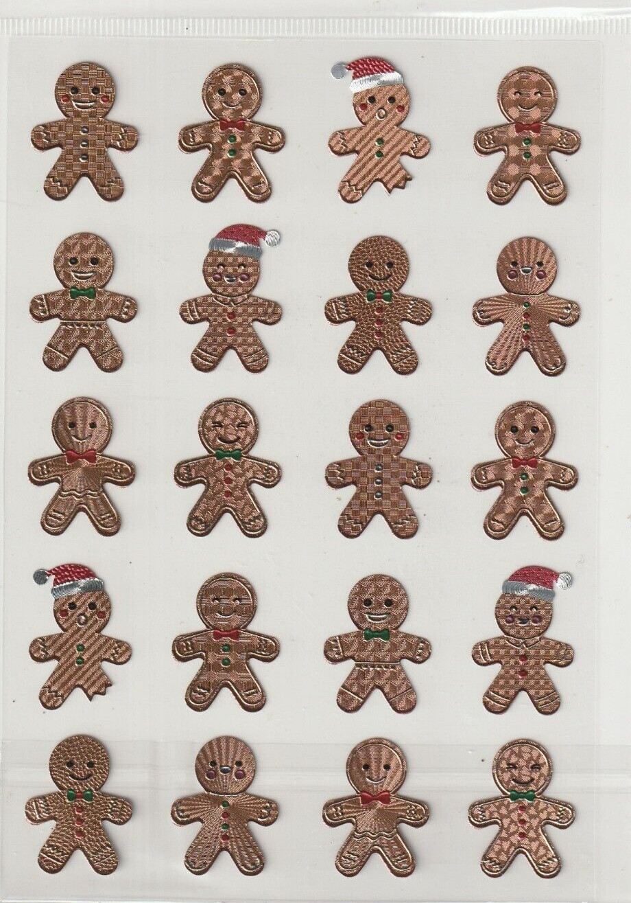 Generic Christmas Stickers 20 textured Mylar GINGERBREAD MEN! Free Shipping!