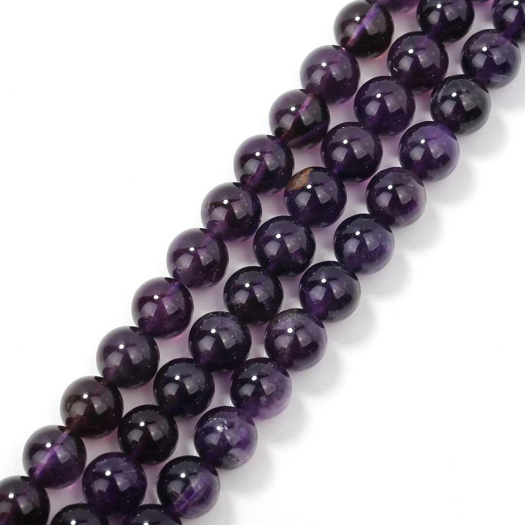 Natural Amethyst Smooth Round Beads Size 4mm 6mm 8mm 10mm 12mm 15.5″ Strand